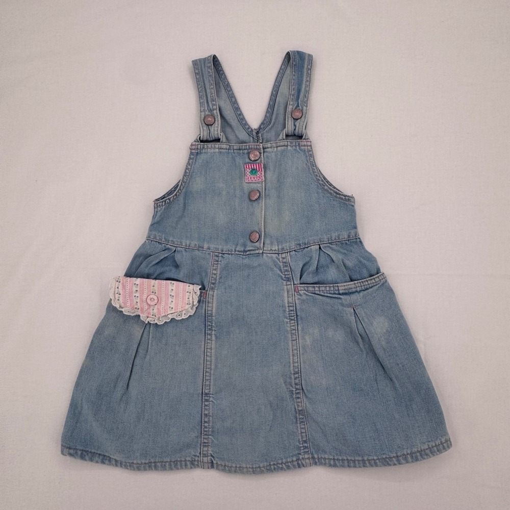 Vtg 90's Little Levi's Denim Overall Dress Girls Sz 5 Vintage Light Wash Cotton
